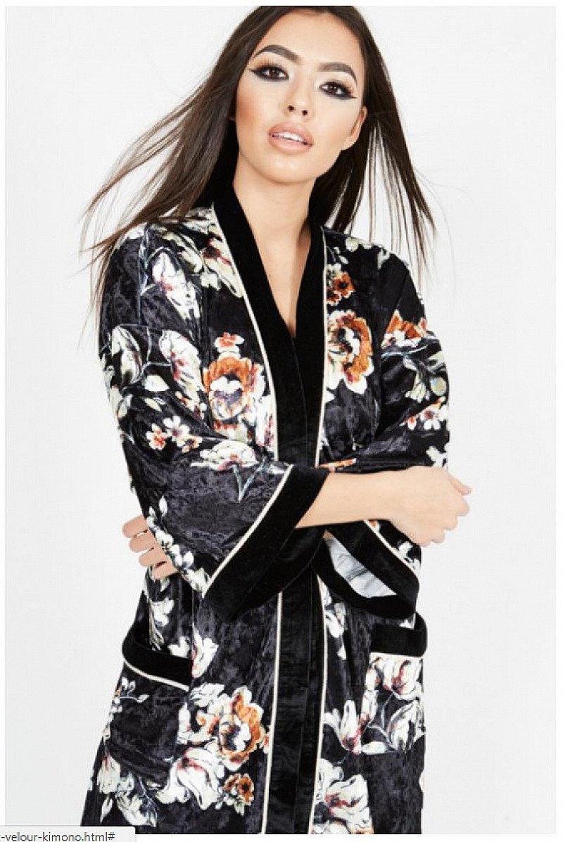 FLORAL PRINT VELOUR KIMONO DRESS: Save £23.00!