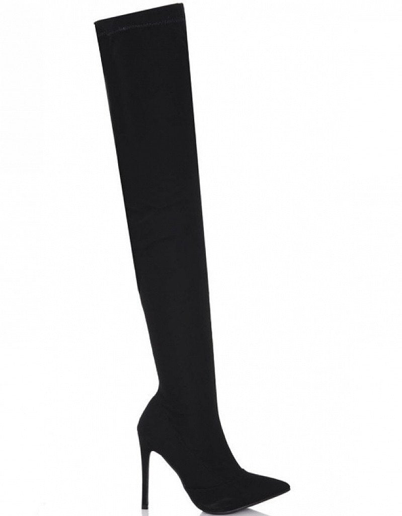 LESS THAN £20! Black Stretch Over The Knee Point Boots