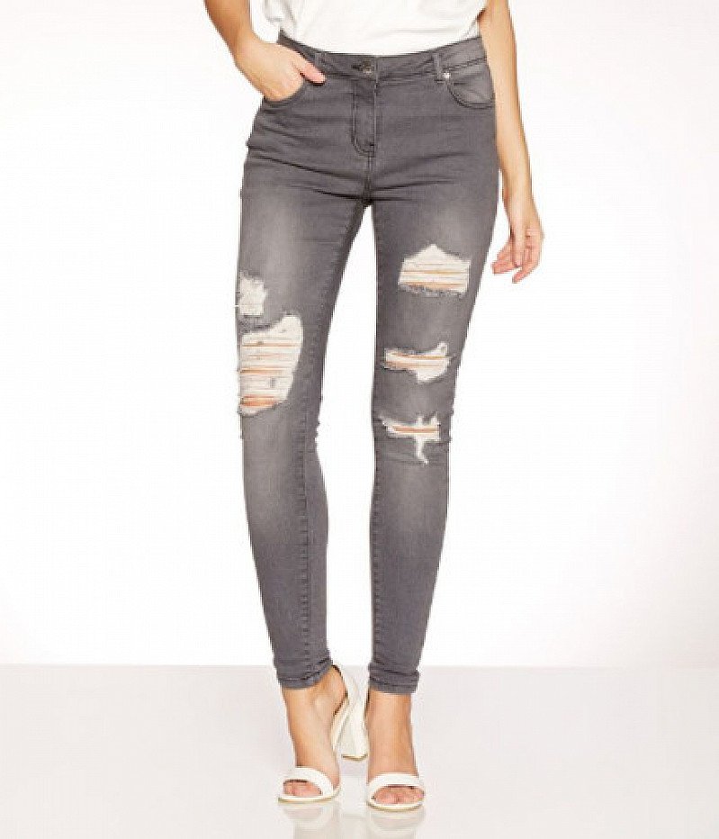 Grey Stretch Ripped Skinny Jeans - SAVE 33%