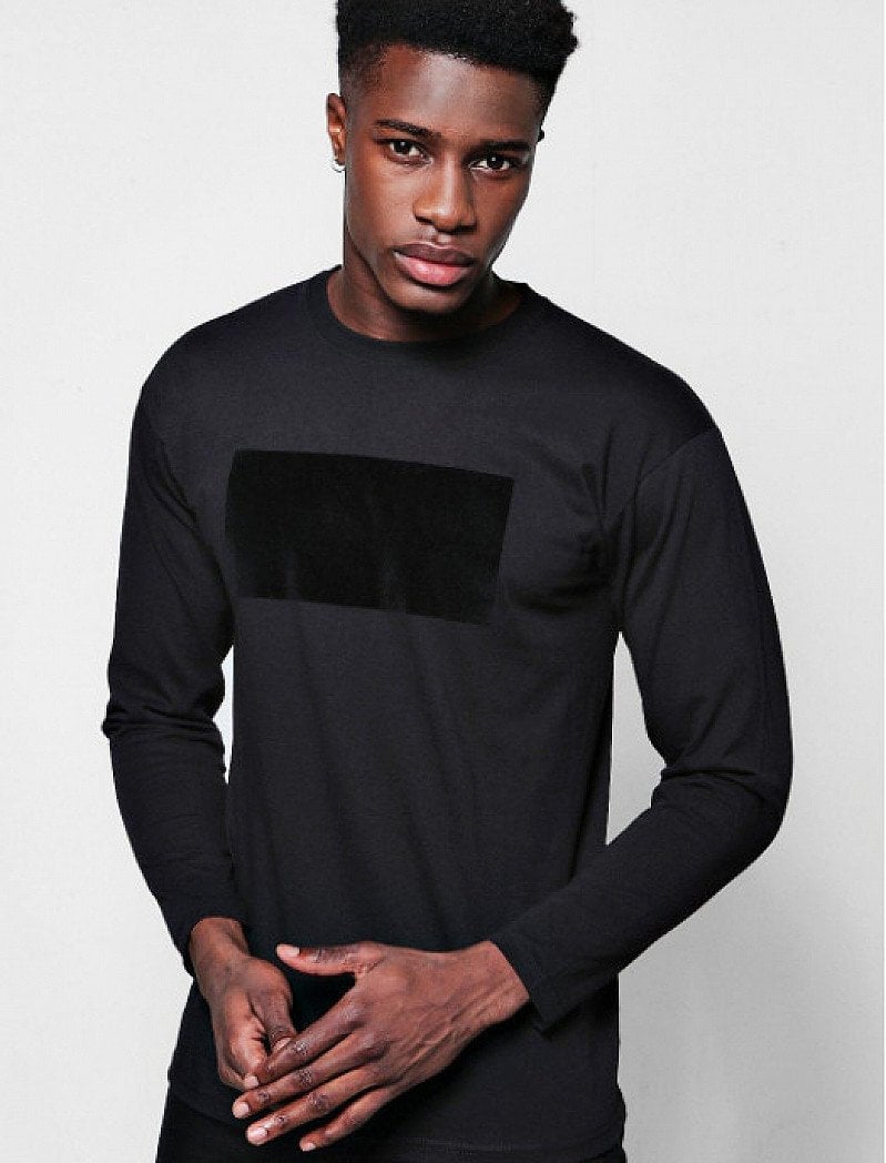 Mens Long Sleeve Velvet Panel T-Shirt - ONLY £5!