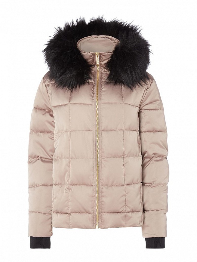 50% OFF - BIBA Hooded Faux Fur Trim Puffer