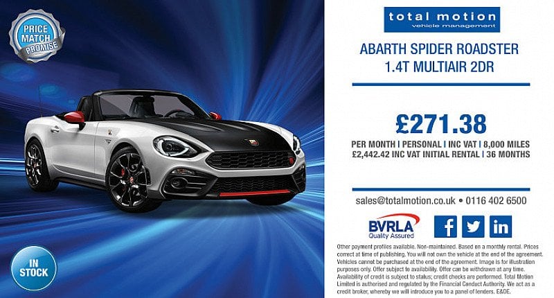 Abarth Spider Roadster starting at £271.38 p/m!