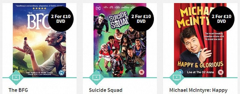 DVDs 2 for £10 or 5 for £20. Blu Ray 5 for £30 with FREE SHIPPING!