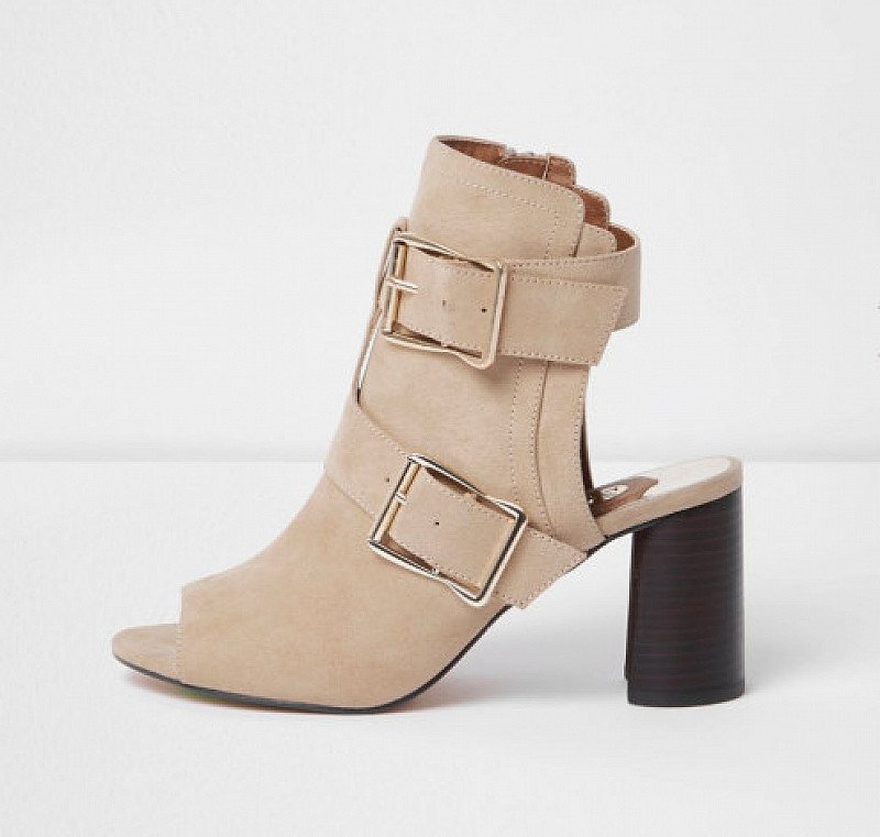 £20 OFF - Beige Multi Buckle Block Heel Shoe Boots!