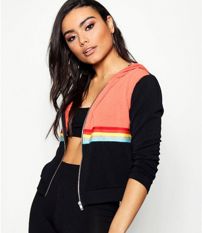 25% OFF - Shannon Colour Block Sports Stripe Zip Hoody!