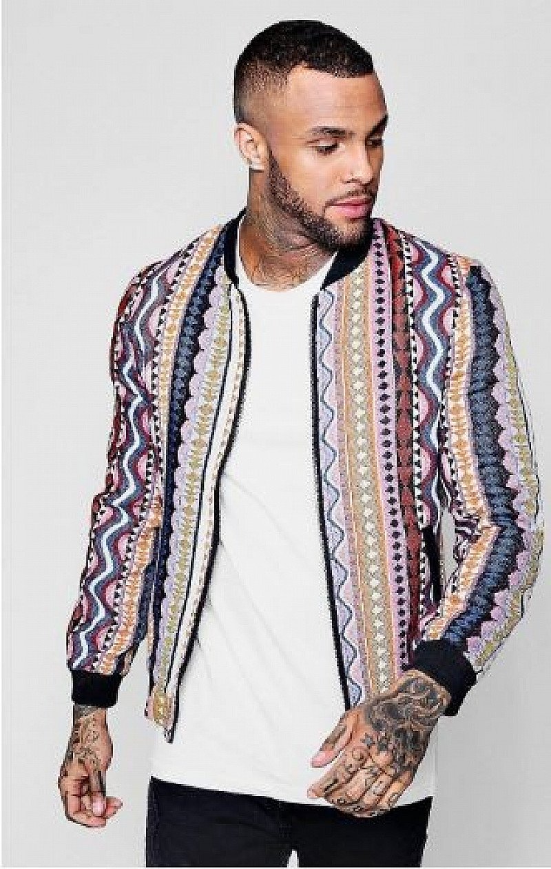 SAVE 24% OFF Contrast Geo Jacquard Bomber!