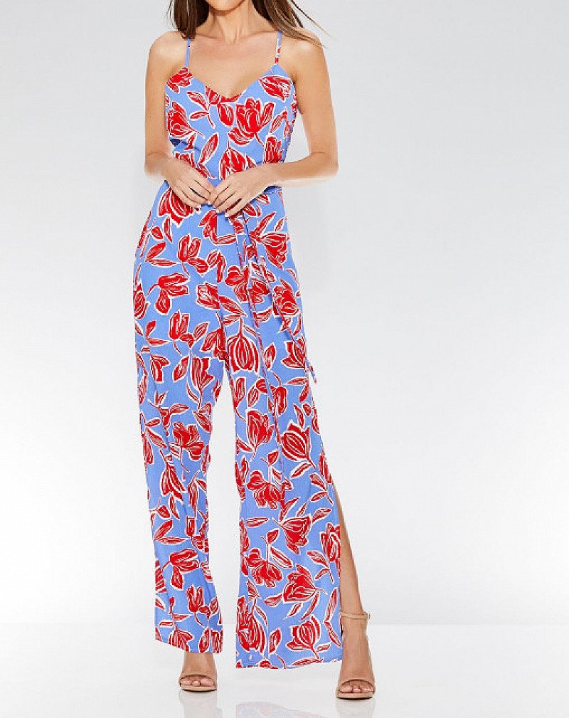SAVE 30% on this Purple & Red Floral Split Leg Jumpsuit!