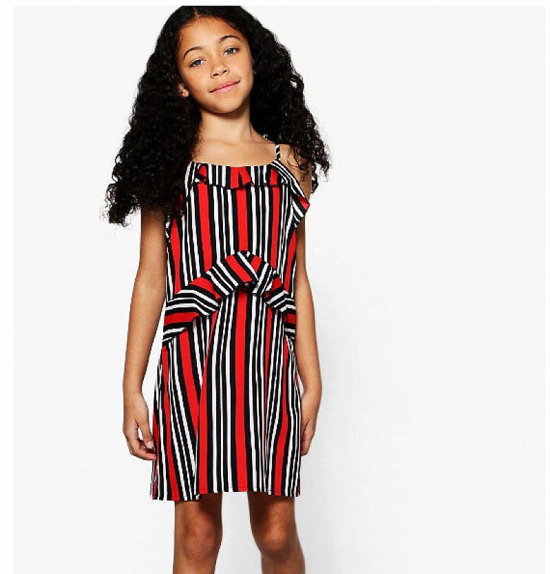 1/2 PRICE - Girls Mono Stripe Ruffle Detail Cami Dress!