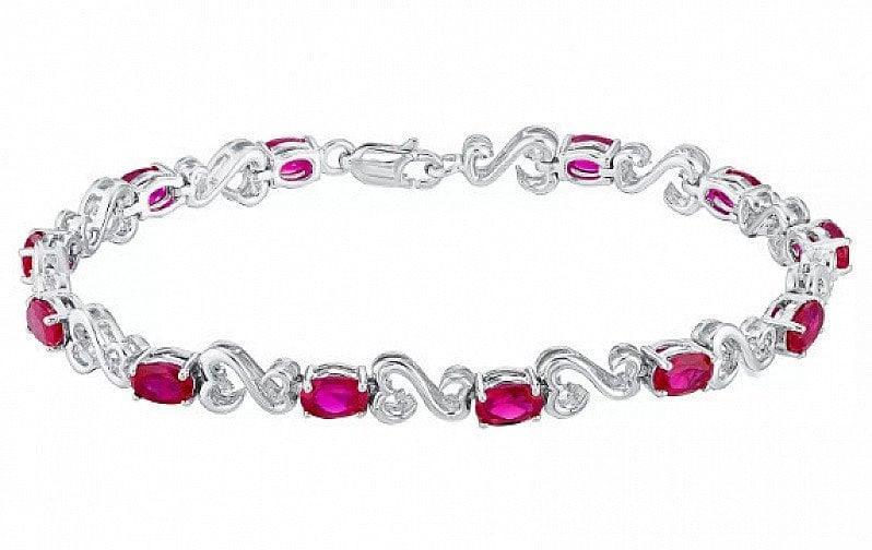 OVER 60% OFF - Open Hearts Silver Diamond & Created Ruby Bracelet!