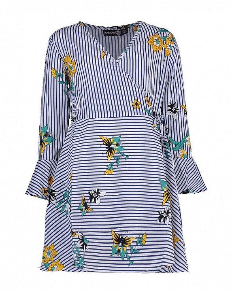 SAVE 22% on this Girls Floral & Stripe Wrap Dress!