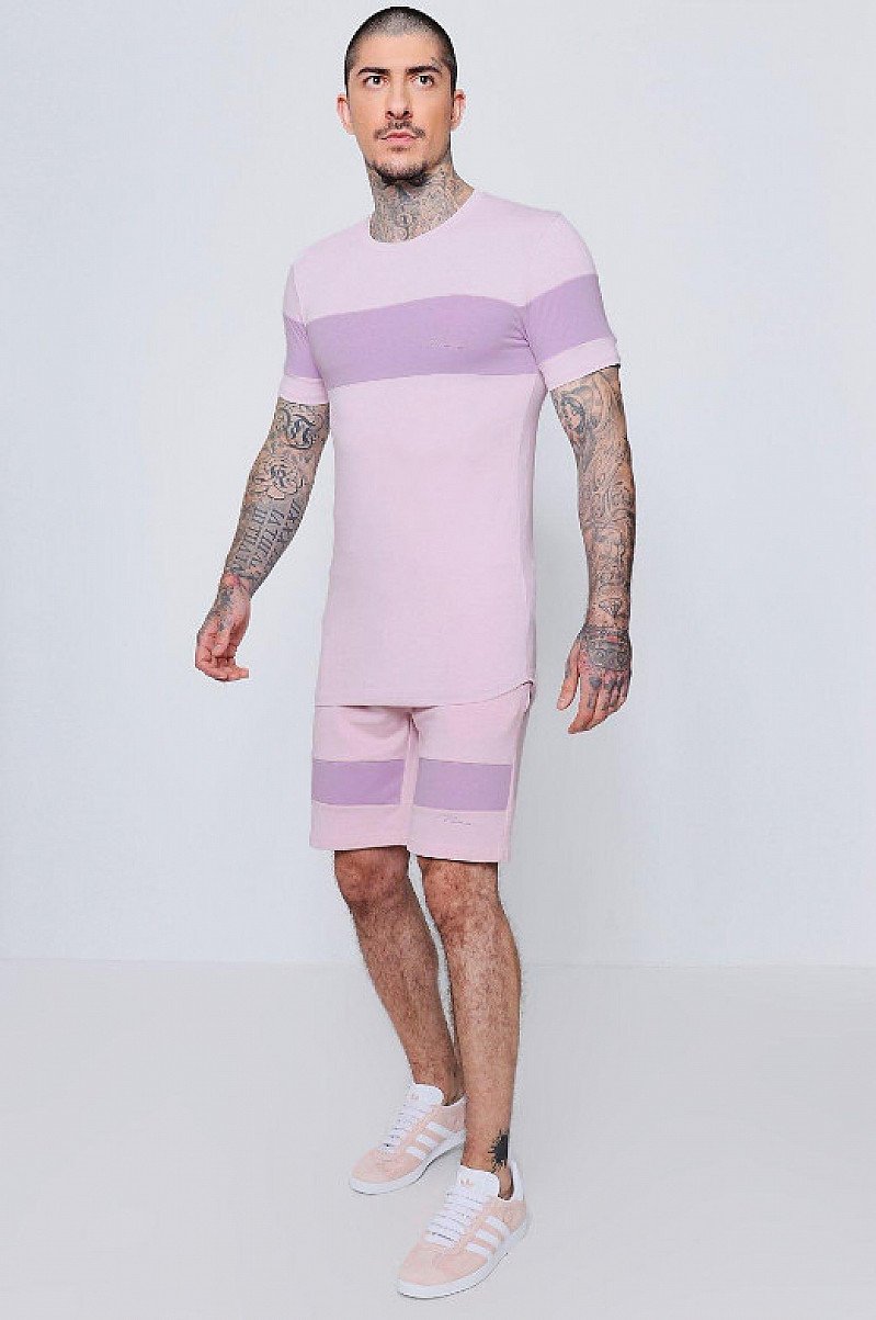SAVE OVER 50% on this Muscle Fit T-Shirt & Short Set With Colour Block!