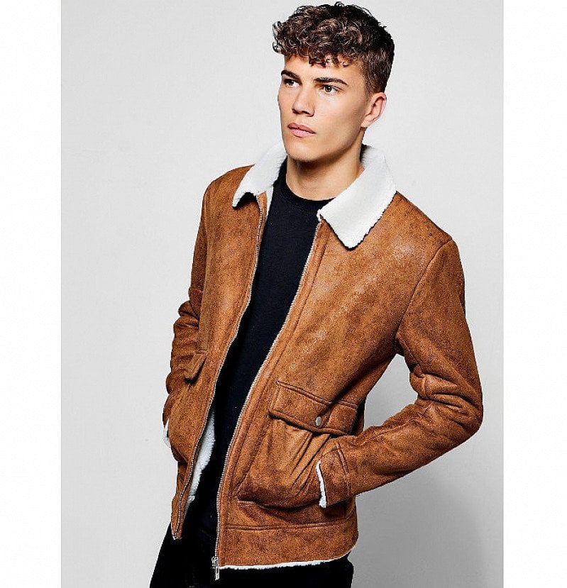 SAVE 20% on this Faux Suede Jacket With Borg Collar!