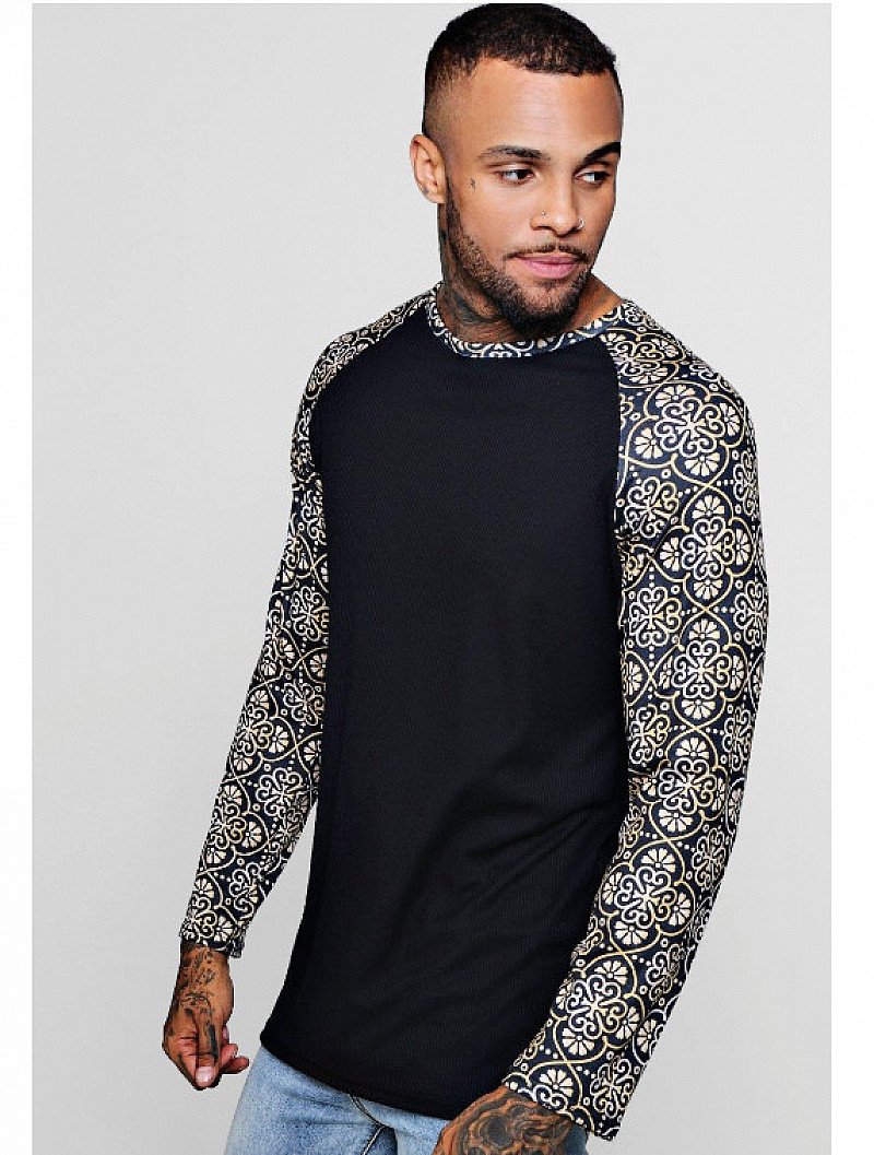 Longline Ribbed Raglan Printed Sleeve T-Shirt - NOW 1/2 PRICE!