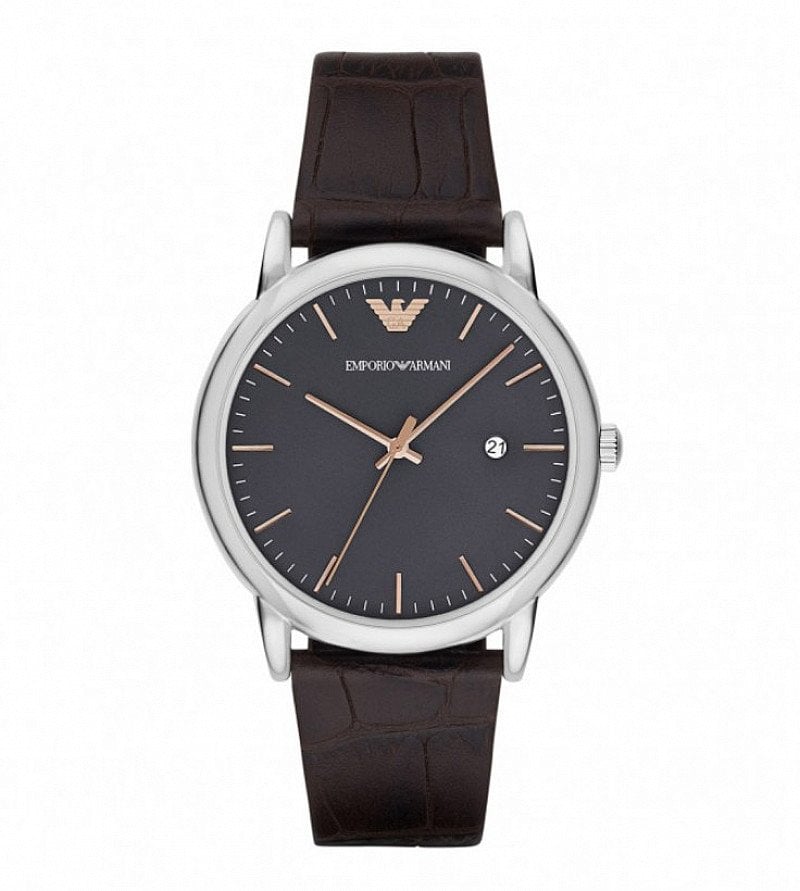 Emporio Armani Men's Grey Dial Brown Leather Strap Watch