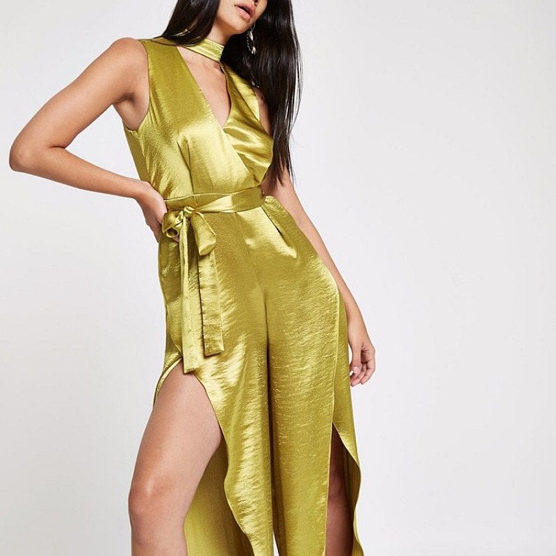 SAVE £25.00 - RI 30 dark yellow split wide leg jumpsuit!