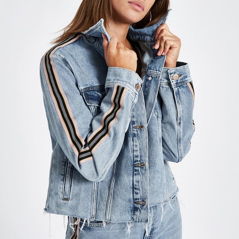 Save £30.00 - Blue tape sleeve cropped denim jacket