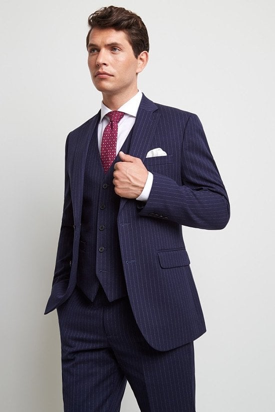 Save on this amazing Moss 1851 Tailored Fit Navy Stripe Suit Moss