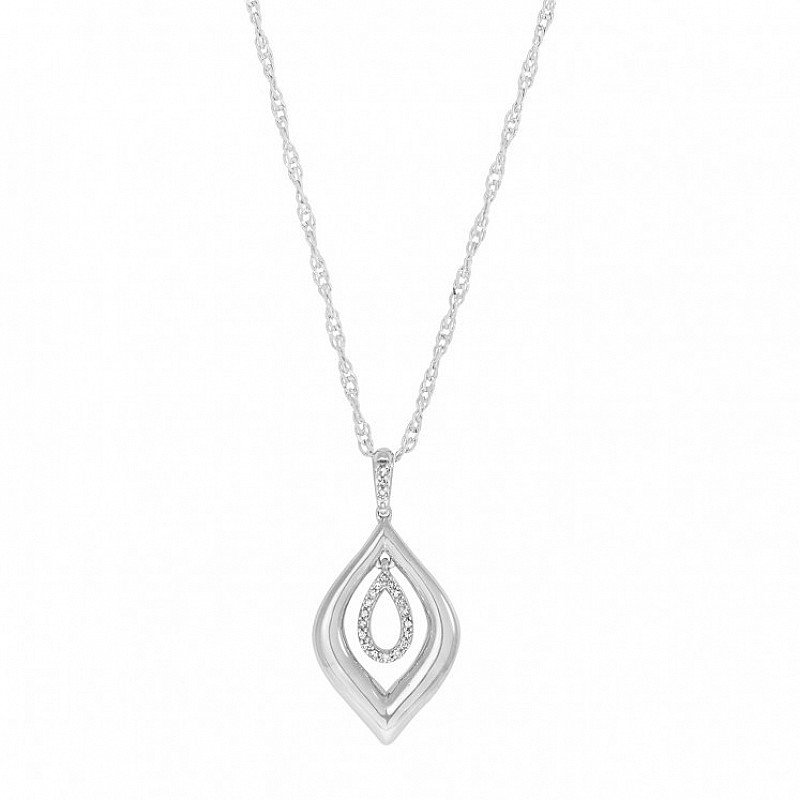 9ct White Gold 0.10 Carat Diamond Double Teardop Pendant