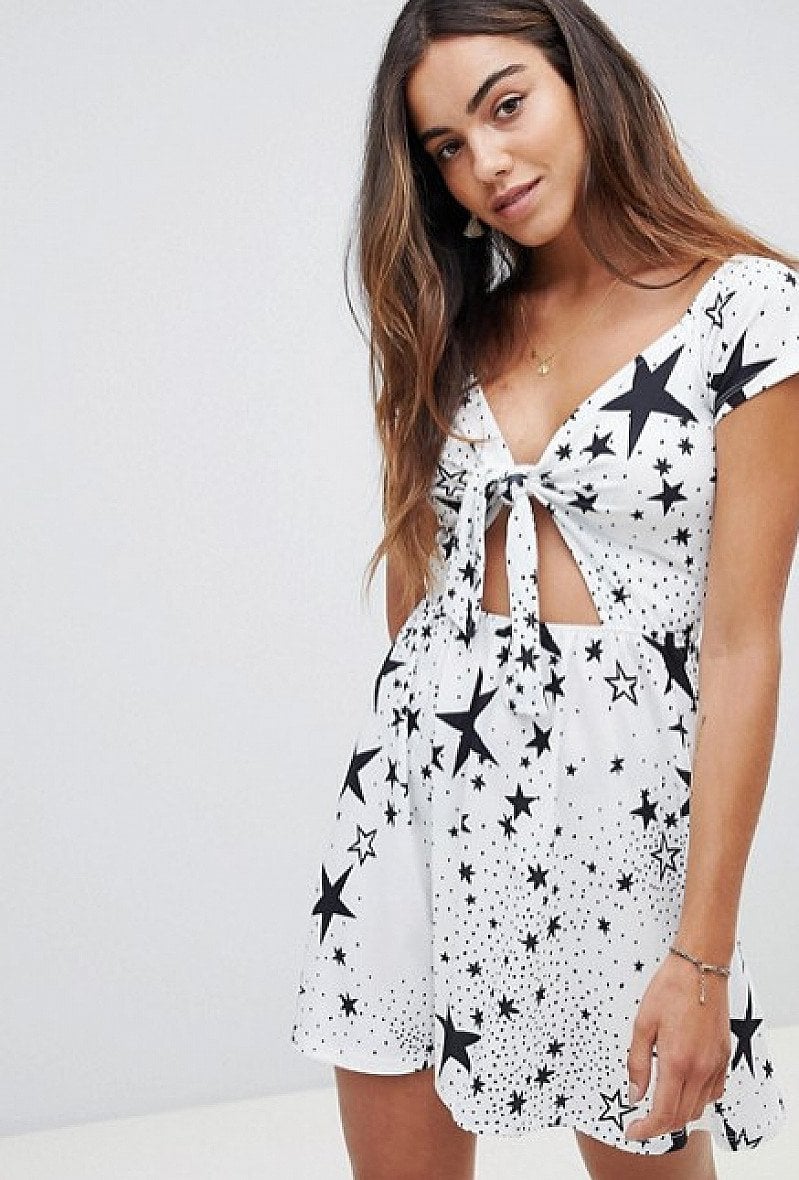 Half Price- ASOS DESIGN bardot sundress with tie front in star print