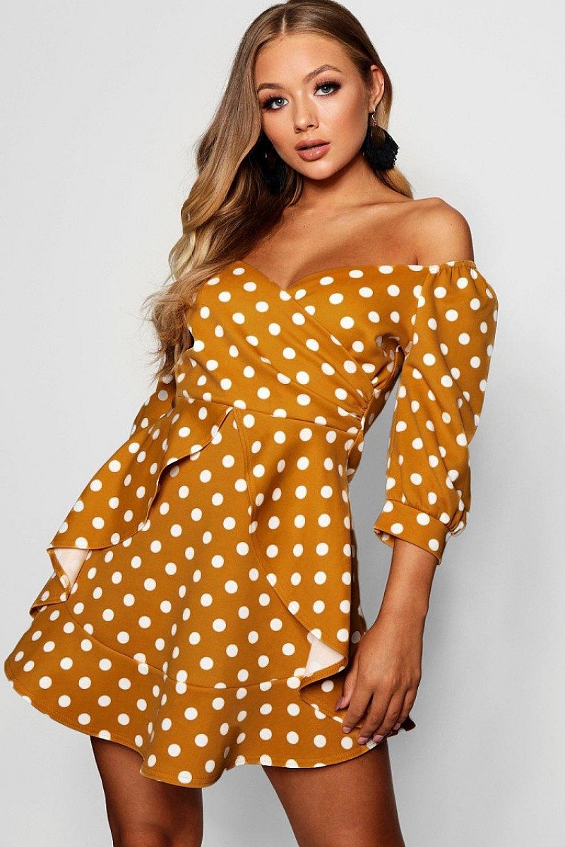 SAVE 40% - Polka Dot Off Shoulder Ruffle Mini Dress!
