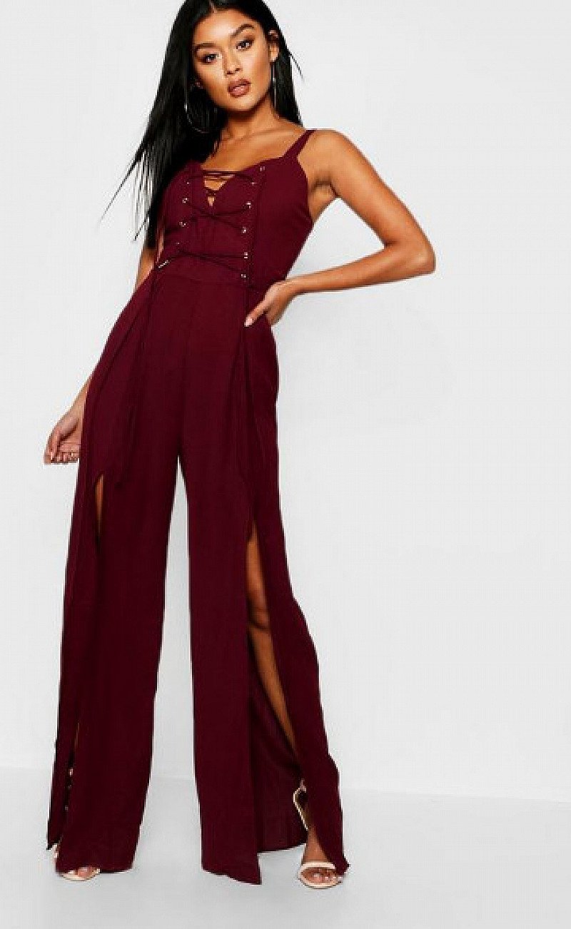 25% OFF GOING OUT - Buckle Eyelet Lace Up Split Leg Jumpsuit!