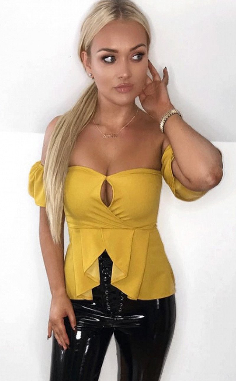 MUSTARD PEPLEM HEM BARDOT TOP