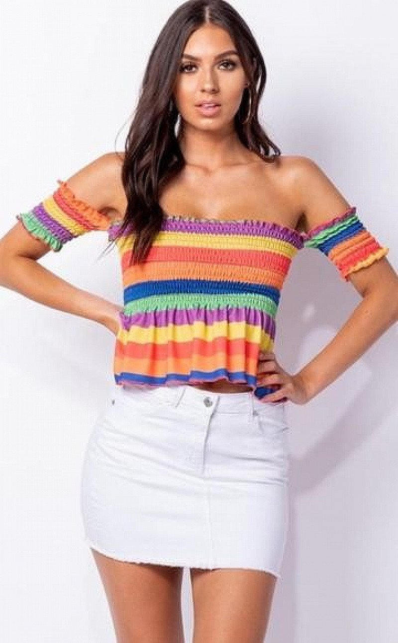 MUILTI STRIPE OFF THE SHOULDER TOP