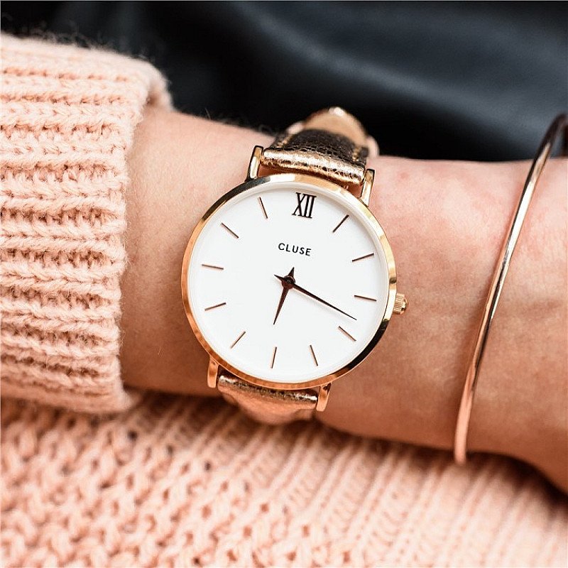 SAVE 33% - CLUSE MINUIT ROSE GOLD METALLIC WATCH!
