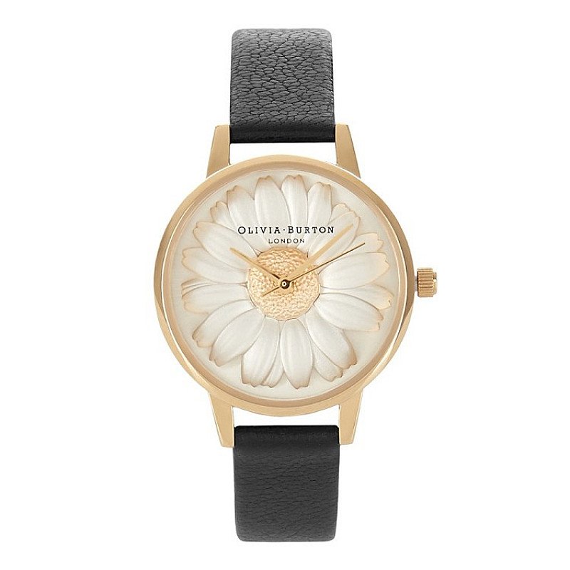 PRICE MATCH GUARANTEE - OLIVIA BURTON 3D DAISY BLACK & GOLD WATCH £125.00!