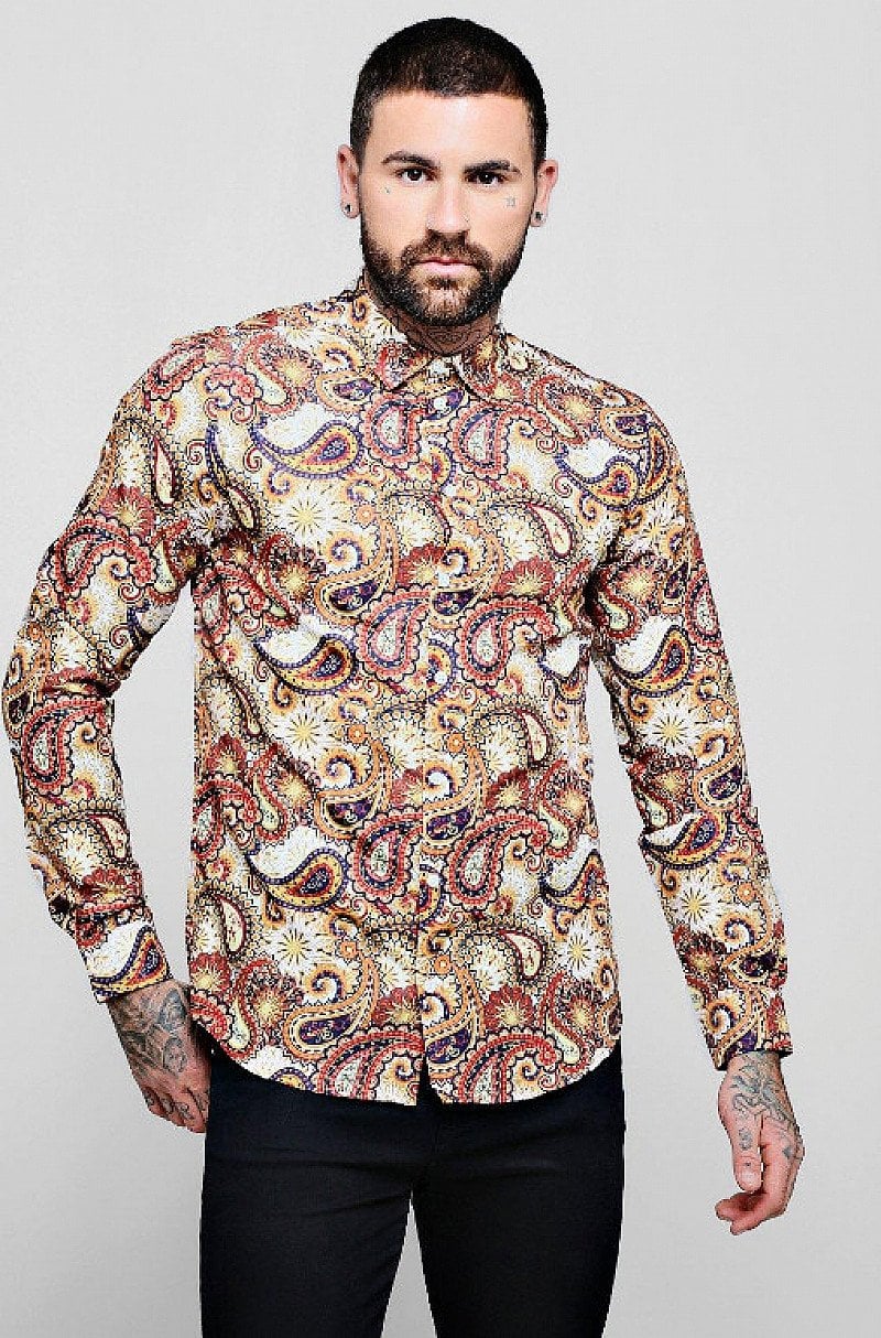 20% OFF MENSWEAR - Large Paisley Print Long Sleeve Shirt!