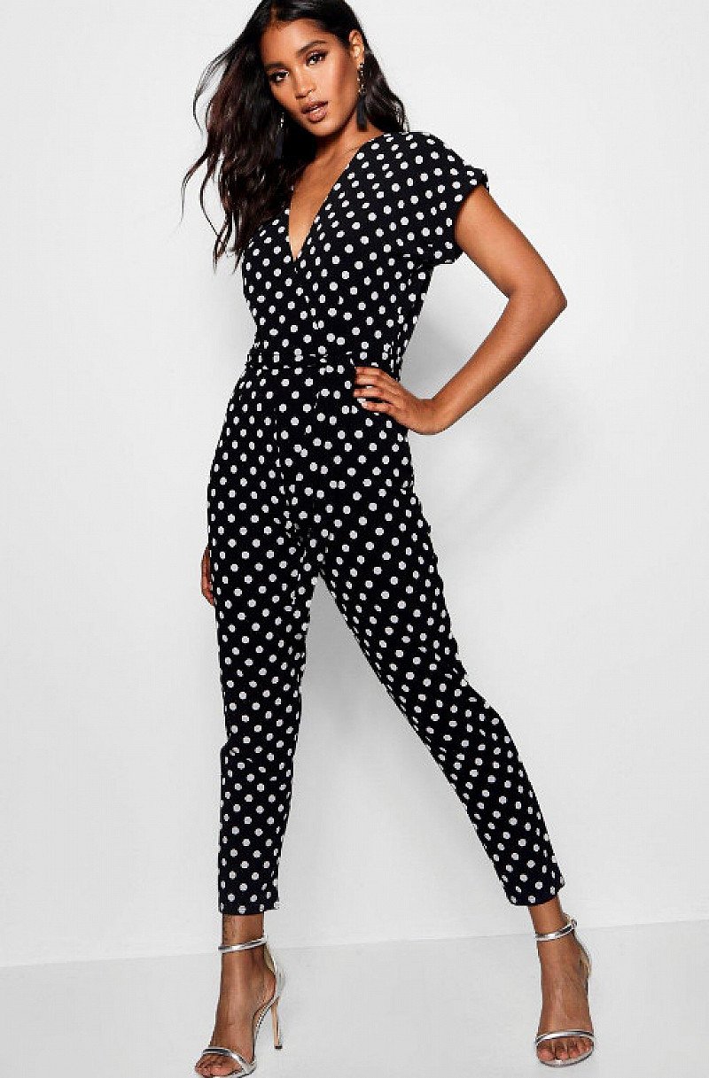 GET 42% OFF - Wrap Tie Spot Detail Jumpsuit!
