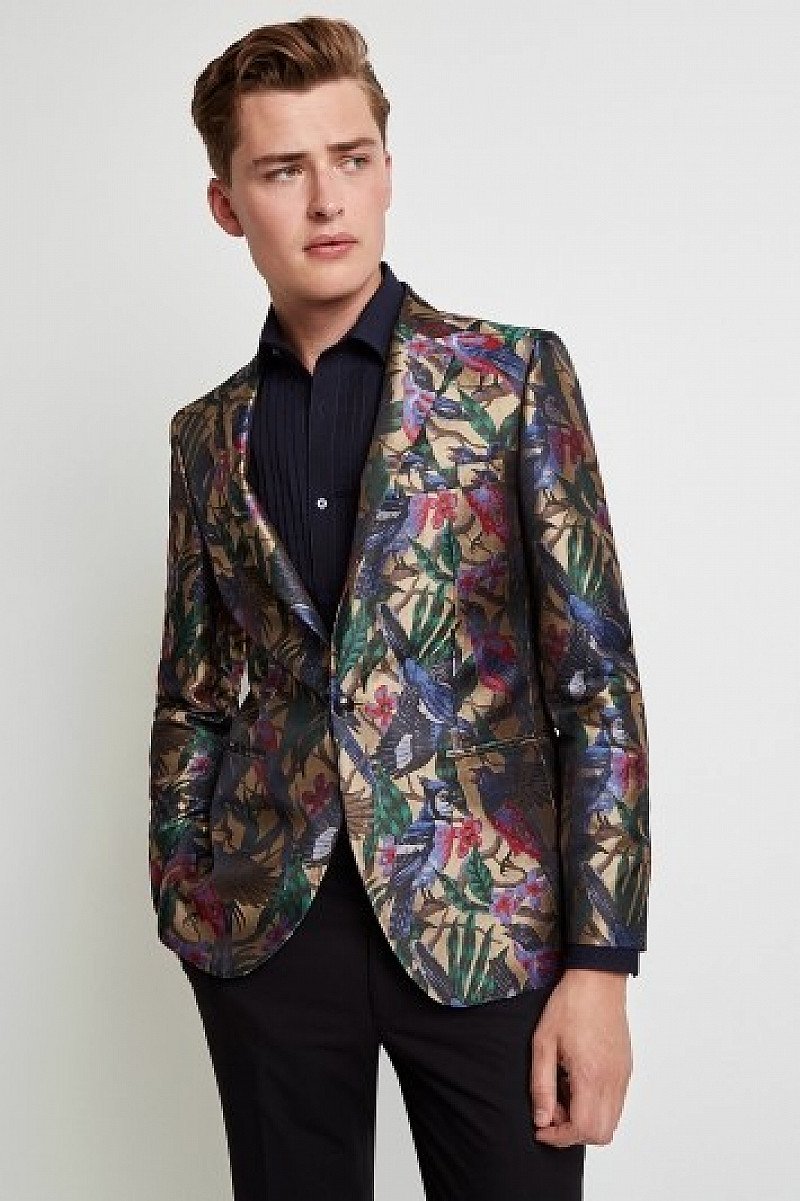 SAVE A WHOPPING £100.00 - Moss London Skinny Fit Bird Jacquard Dress Jacket!