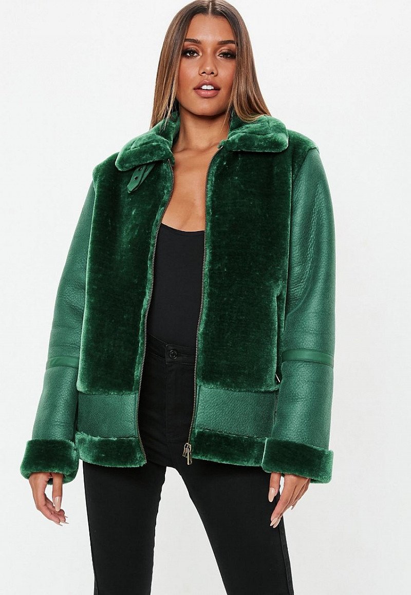 SALE, GET £30.00 OFF - green faux fur ultimate aviator!