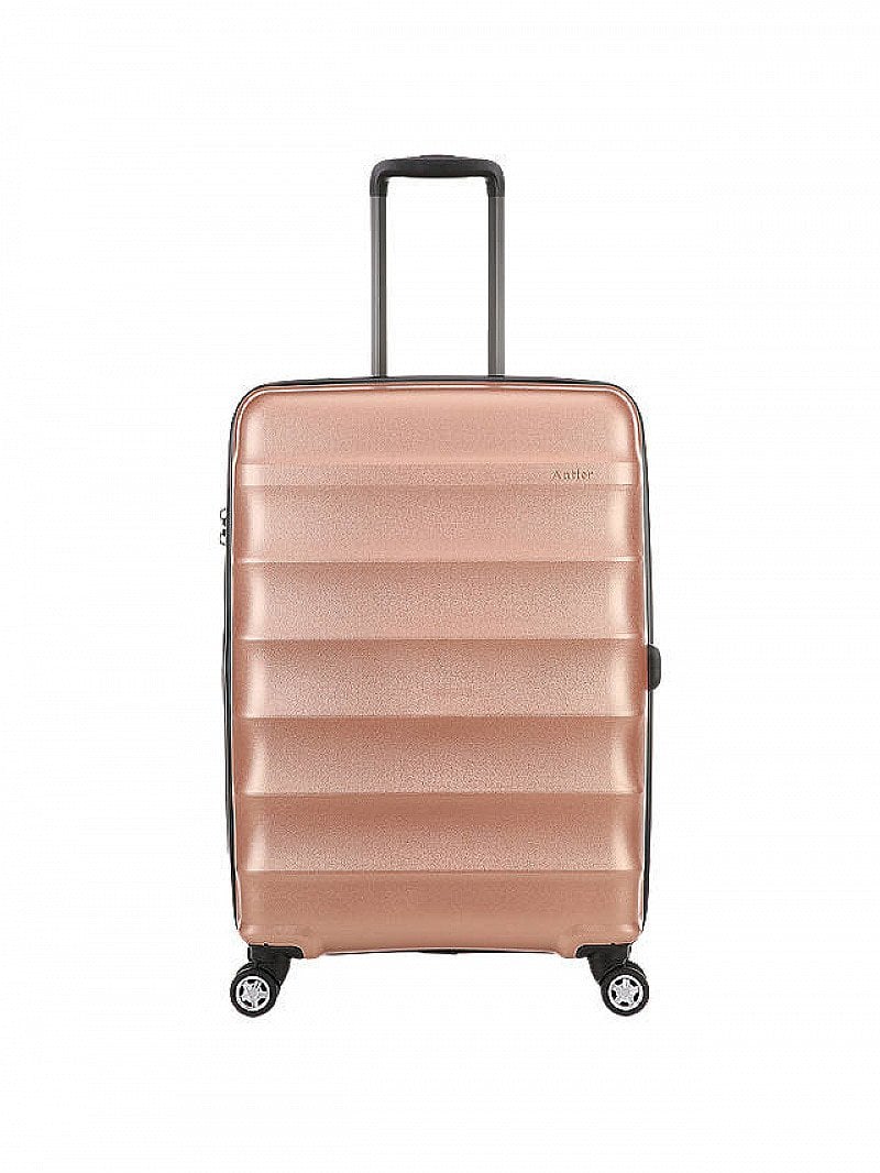 SAVE 30% ON SUITCASES & BAGS - Antler Juno Metallic 4-Wheel 68cm Medium Suitcase, Rose Gold!
