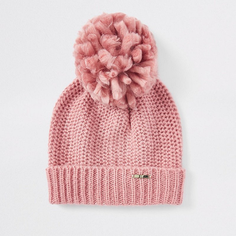 Save- Pink turn-up hem knit beanie hat