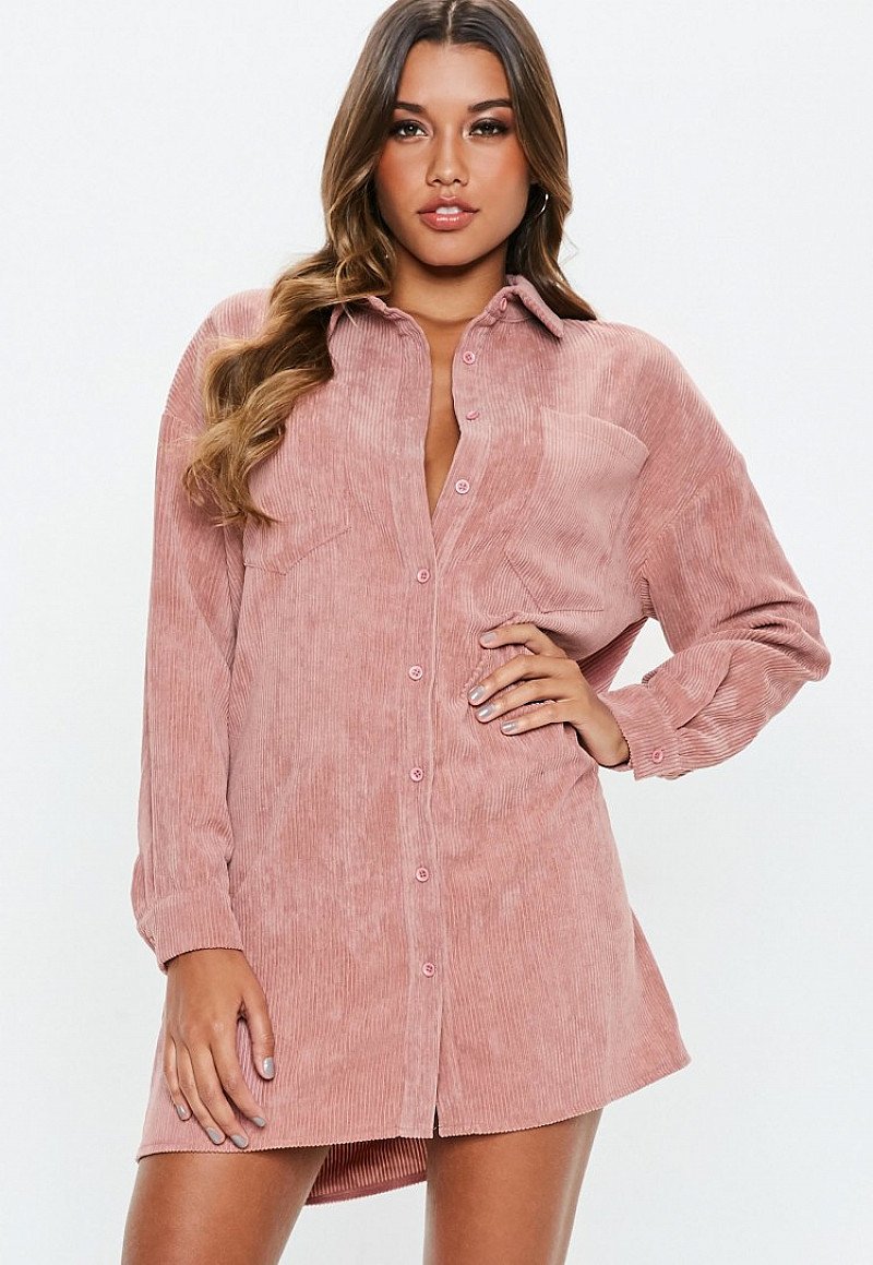 SAVINGS ON CLOTHING - blush oversized cord shirt dress: SAVE £14.00!
