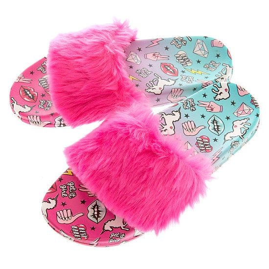 SALE, SAVE ON ACCESSORIES - Ombre Unicorn Power Fur Slide Sandals!