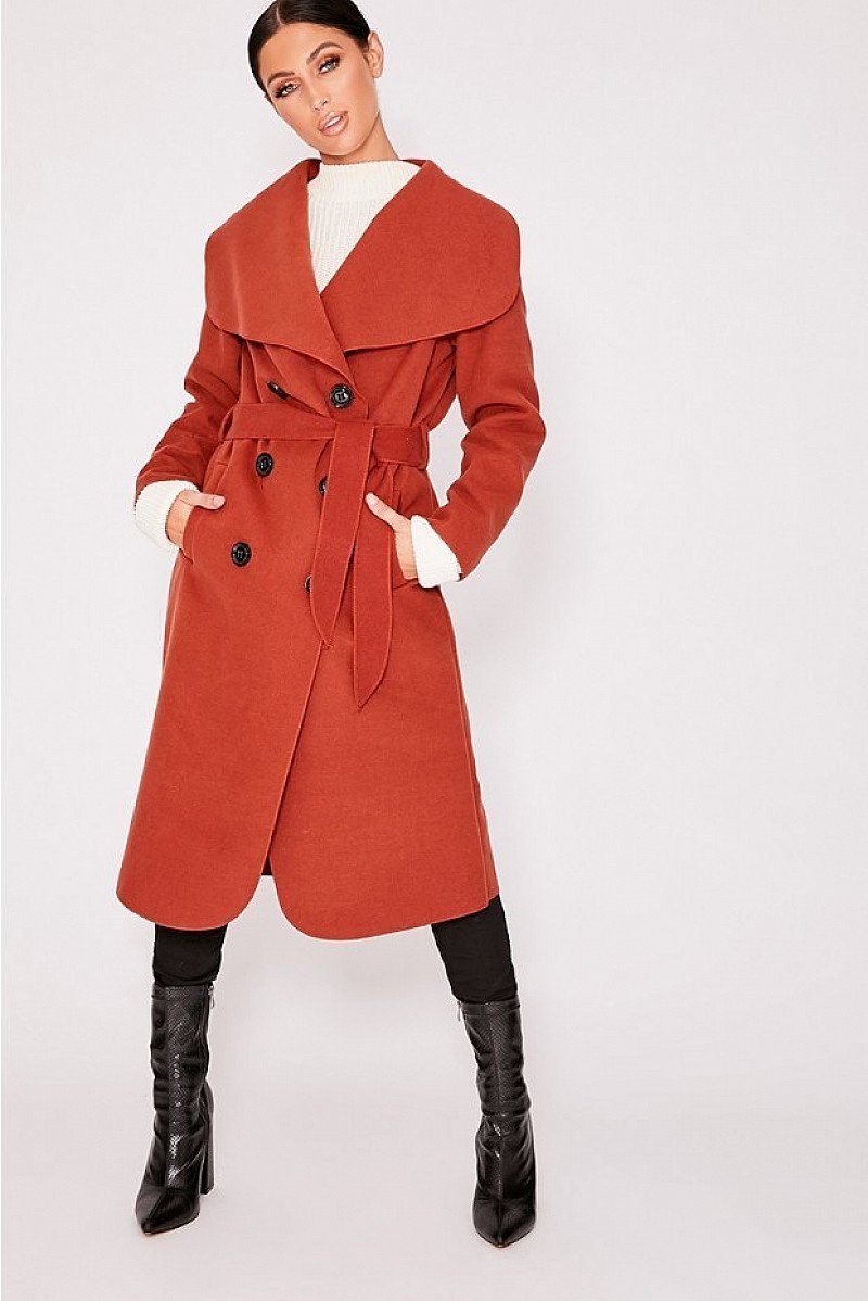 SALE, SAVE BIG ON WOMEN'S CLOTHING - ORION RUST DOUBLE BUTTON BREASTED JACKET!