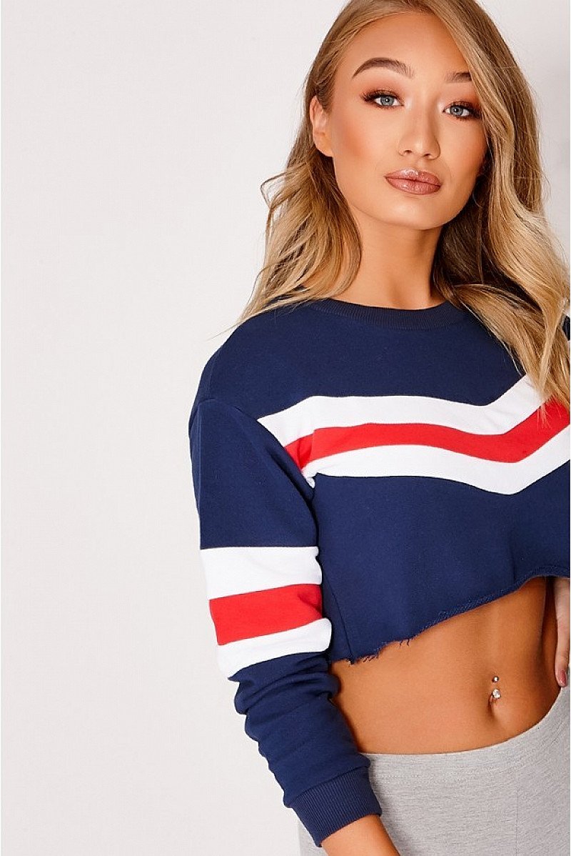 SALE - IYLA NAVY CHEVRON CROPPED SWEATSHIRT!
