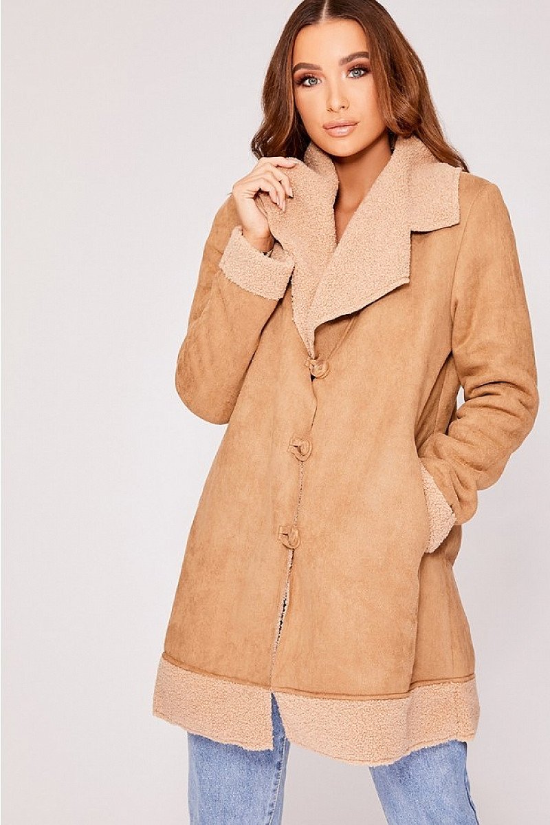 SALE - DENISE CAMEL FAUX SUEDE BORG LINED JACKET!