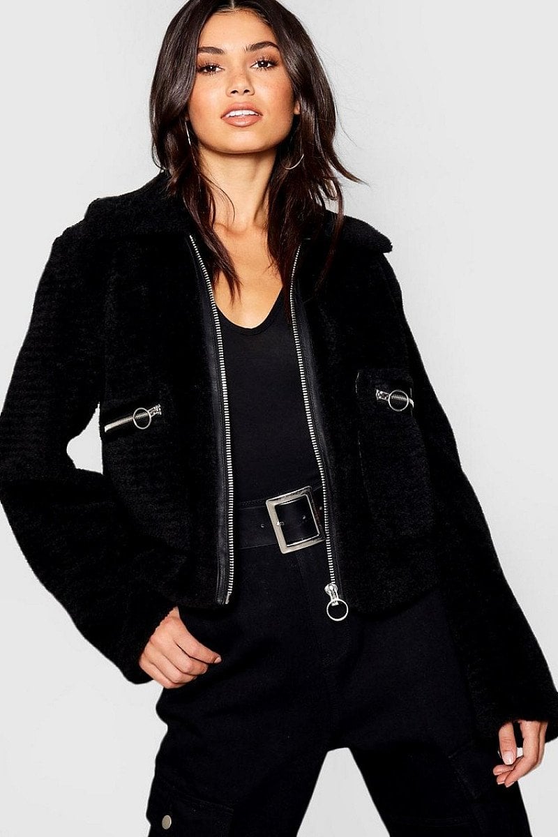 SALE, GET 58% OFF - Teddy Faux Fur Trucker Coat!