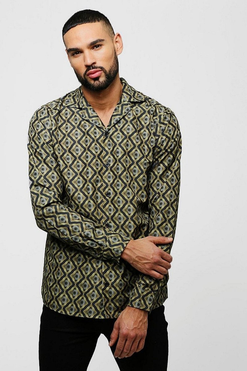 MEN'S SALE - BAROQUE PRINT LONG SLEEVE REVERE SHIRT!