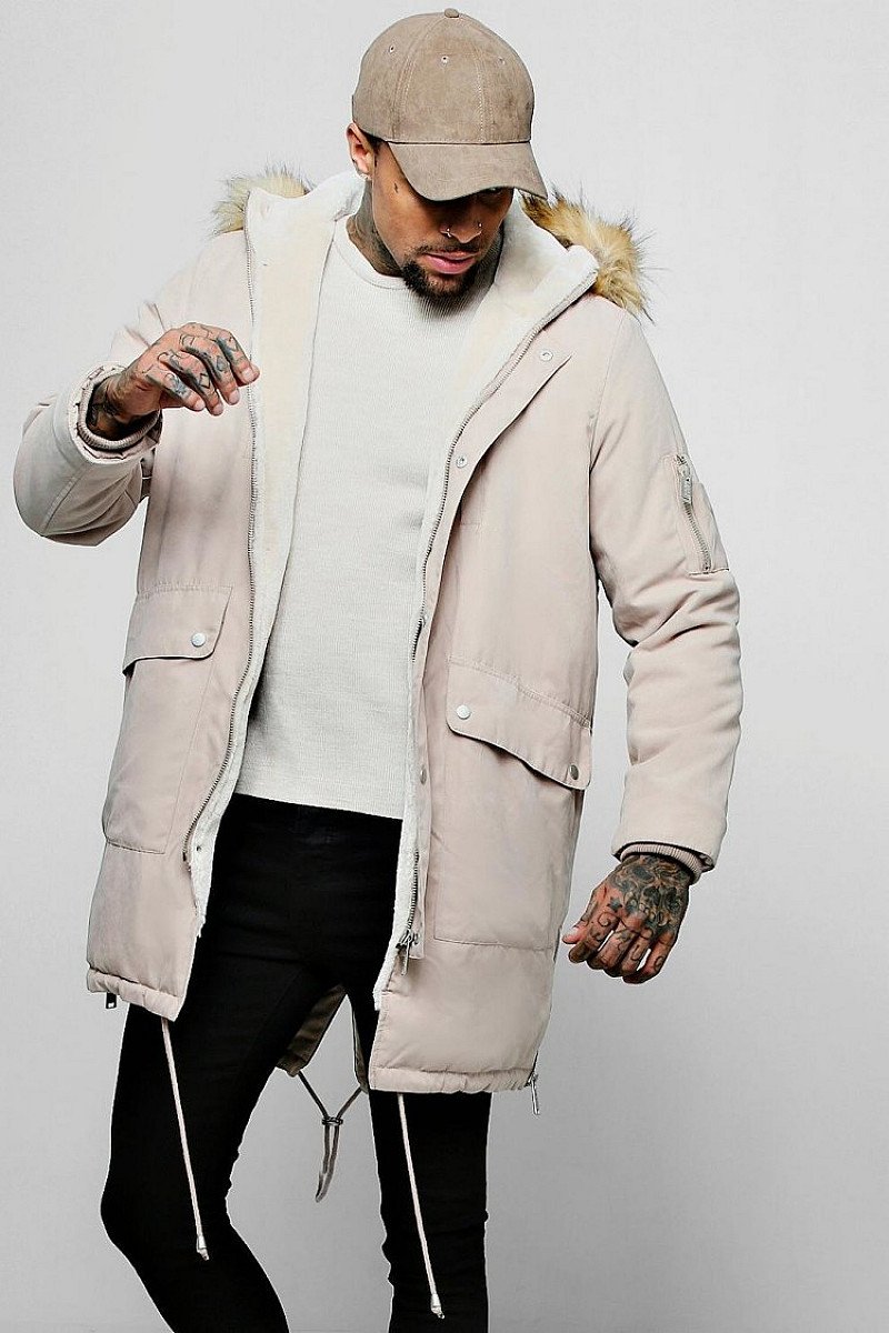 SALE - PEACHED PARKA WITH FAUX FUR SPLIT HOOD!