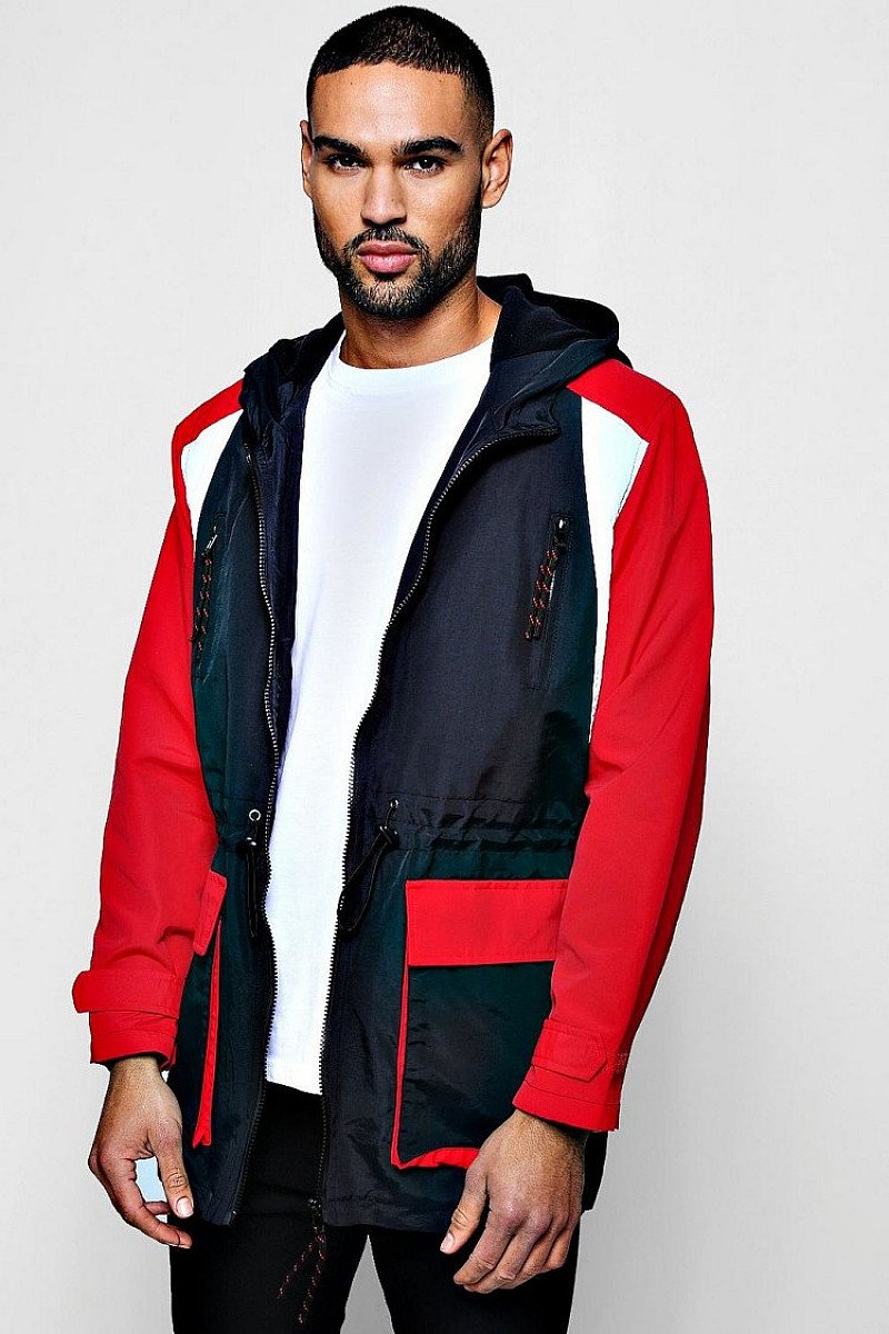 SALE - LONGLINE FLEECE LINED COLOUR BLOCK WINDBREAKER!
