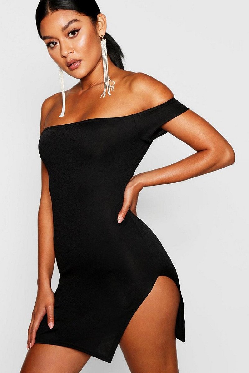 SALE - Off The Shoulder Thigh Split Bodycon Dress!