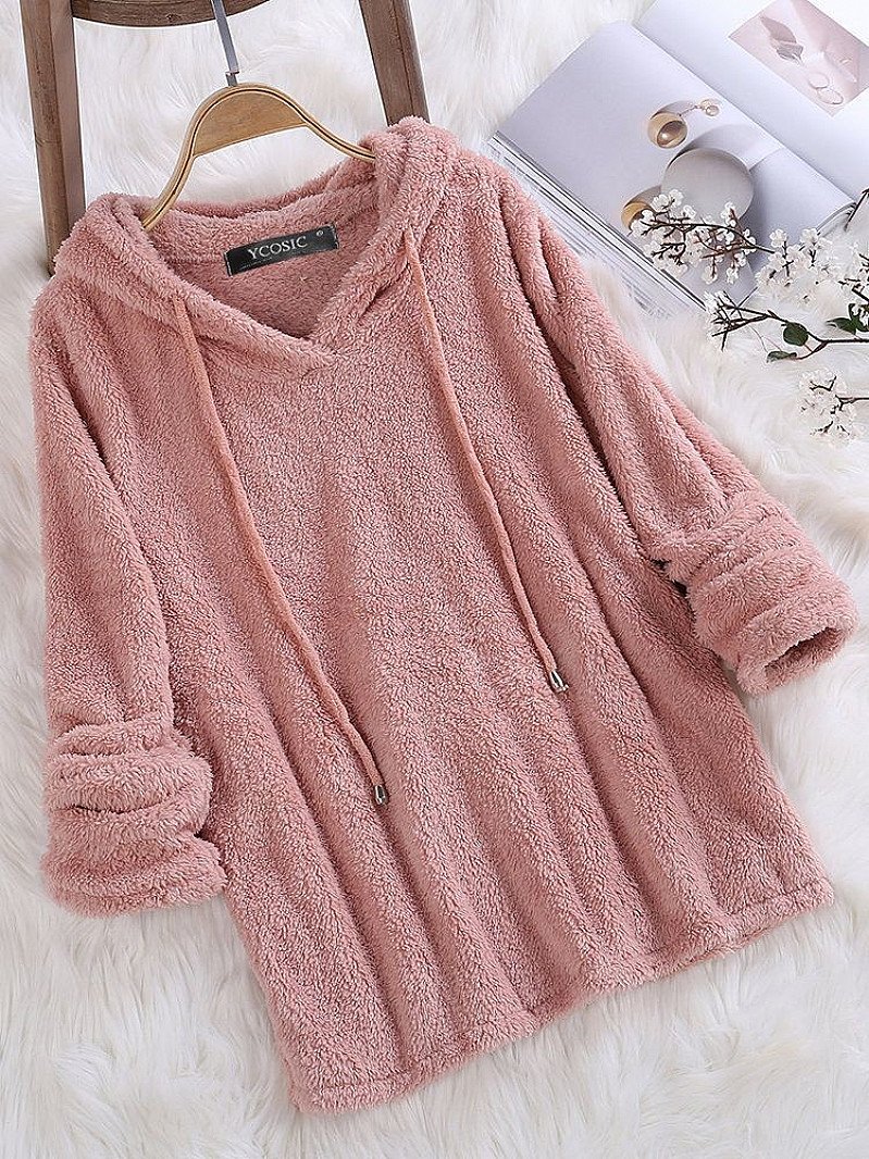 SALE - YCOSIC Fleece Hooded Solid Color Long Sleeve Sweatshirt!