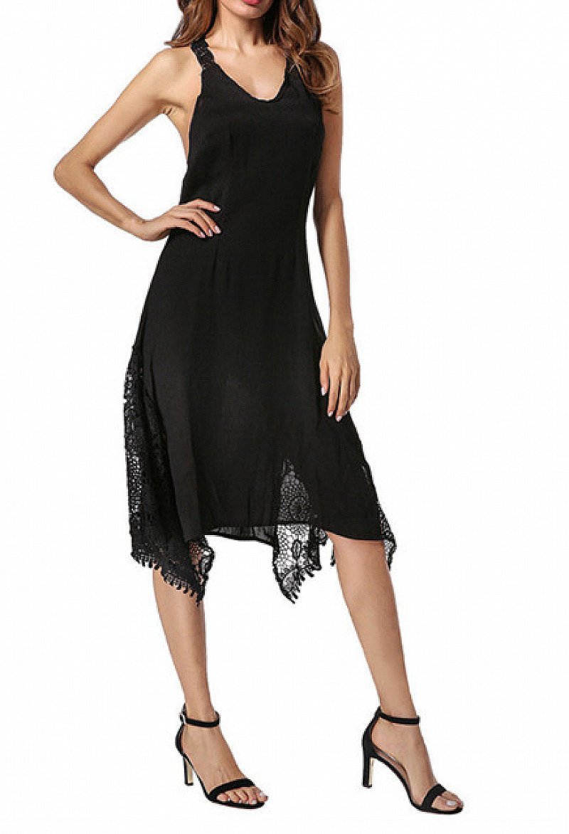 SAVE- Straps Asymmetrical Backless Sexy Lace Dresses