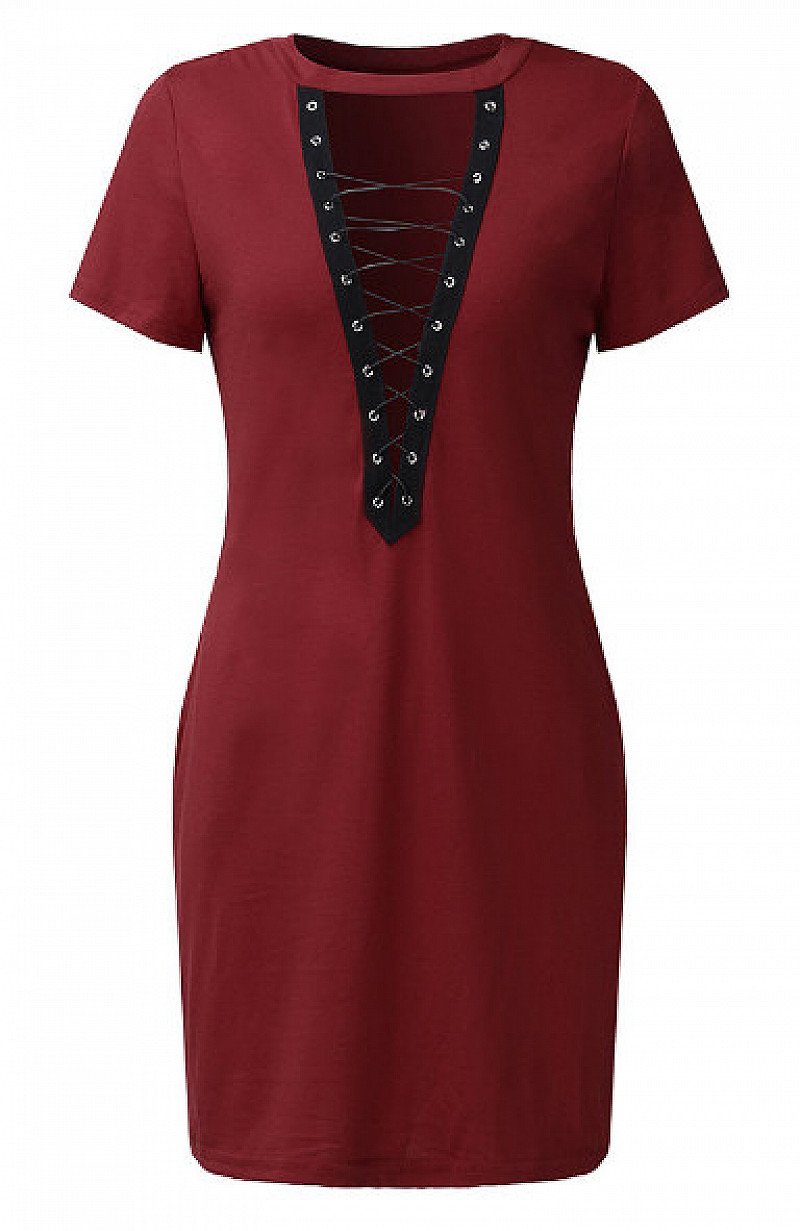 Save- Criss-Cross V-neck Short Sleeve Pencil Sexy Dresses