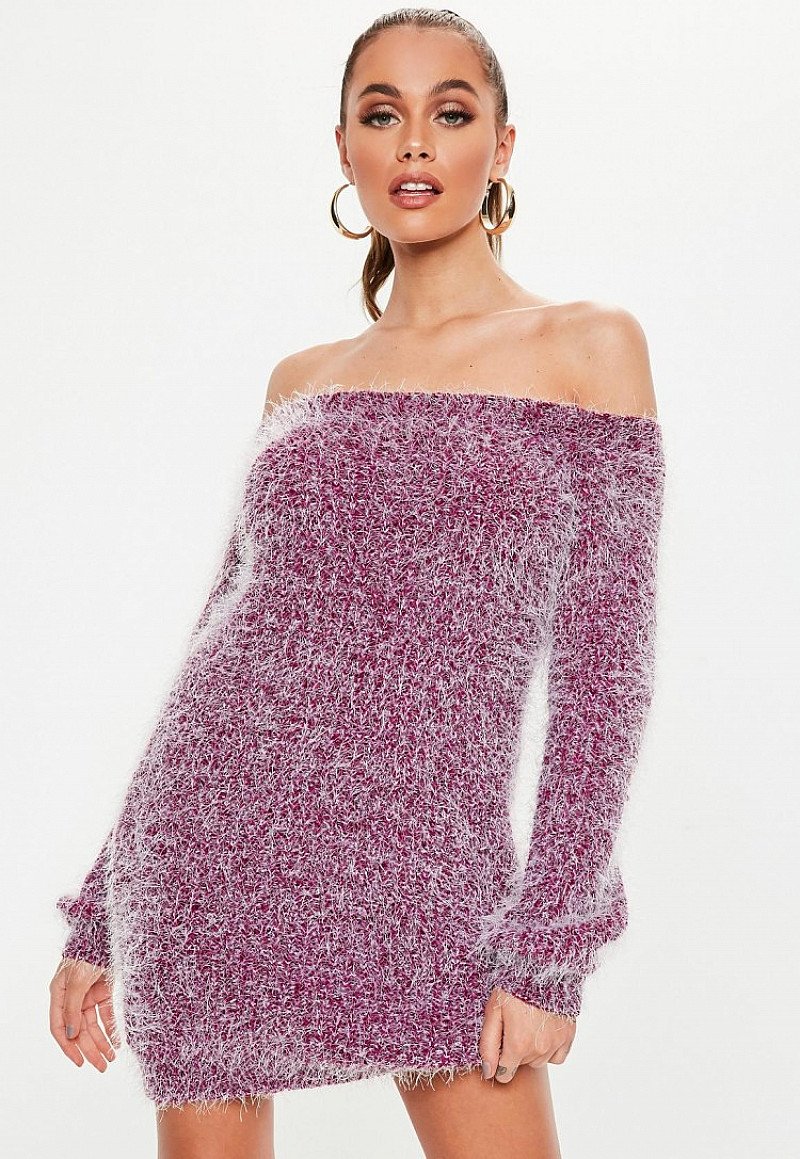 SALE - pink chenille fluffy bardot jumper dress!
