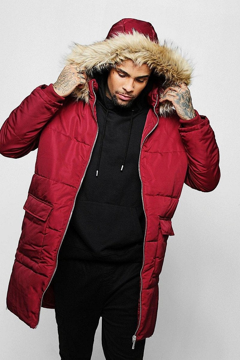 SALE - LONGLINE PUFFER WITH FAUX FUR HOOD TRIM!